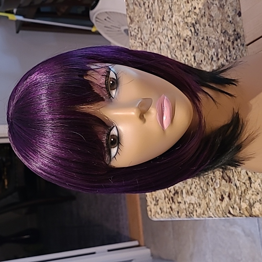 Purple and black ombré highlights synthetic wig